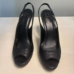 Cole Haan Stephanie Air Leather Slingback Pump 8.5 Black Snake Print Textured